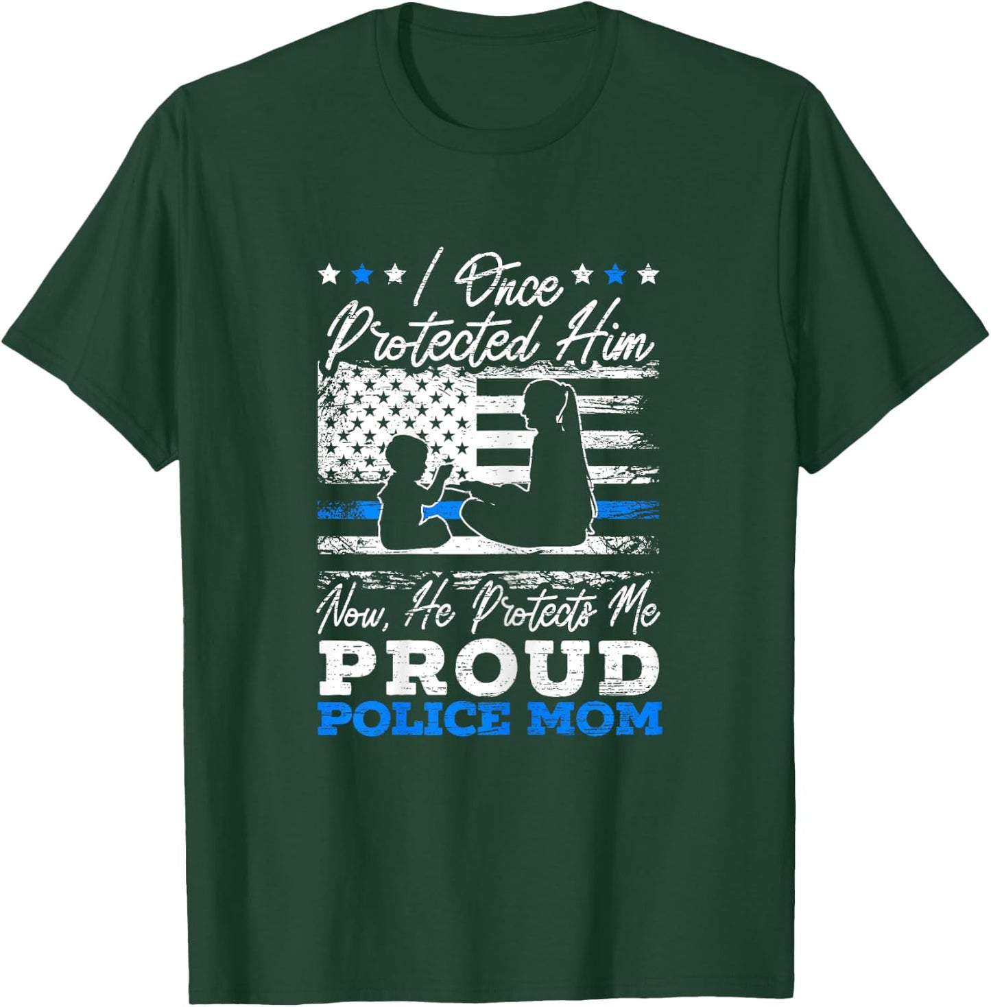 Proud Police Mom Law Enforcement Thin Blue Line Cop T-Shirt - T-Shirt | Forest