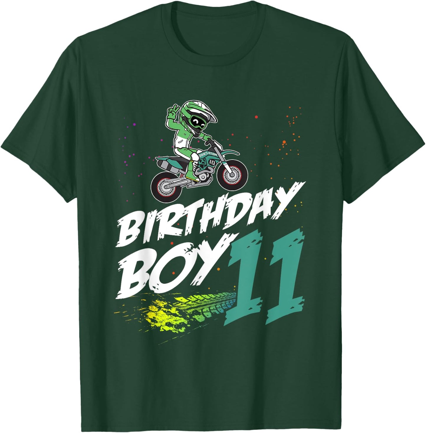 11th Birthday Boy 11 Years Old Dirt Bike Motocross Rider T-Shirt - T-Shirt | Forest