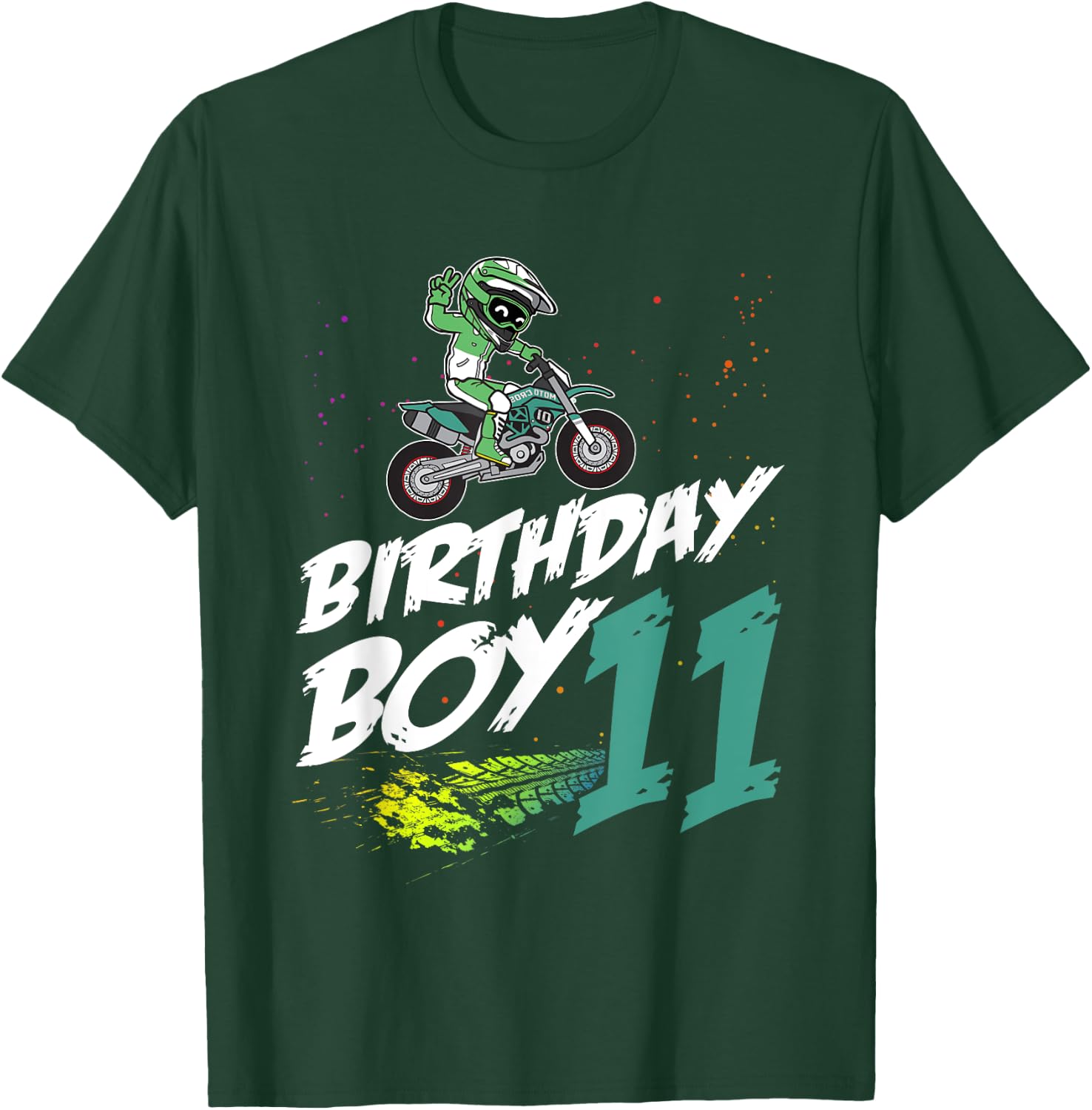 11th Birthday Boy 11 Years Old Dirt Bike Motocross Rider T-Shirt - T-Shirt | Forest