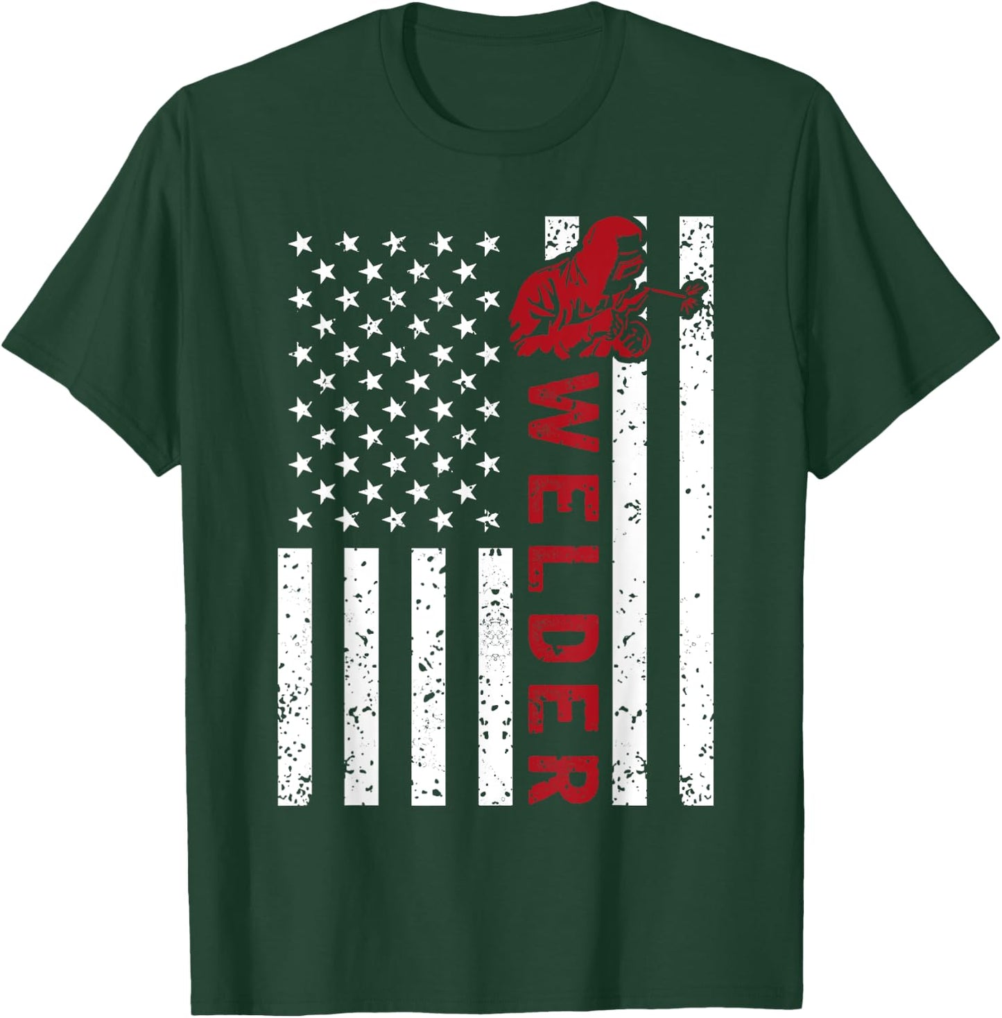 American Flag Welder Welding Vintage Metal Worker Cool Gifts Women Girls Kids Men T-Shirt - T-Shirt | Forest