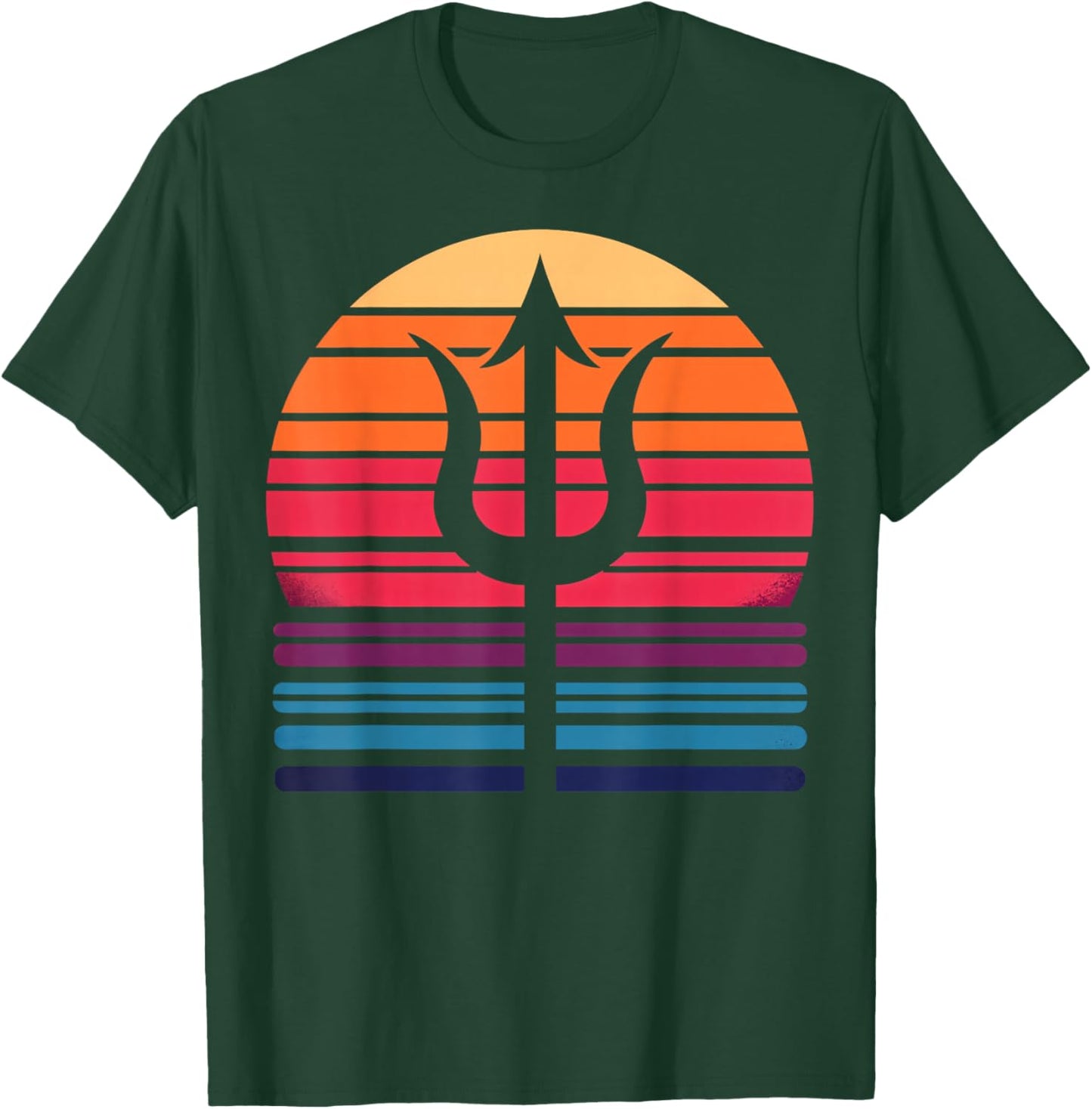 Trident of Poseidon in Retro Sunset Art Style Christmas T-Shirt - T-Shirt | Forest