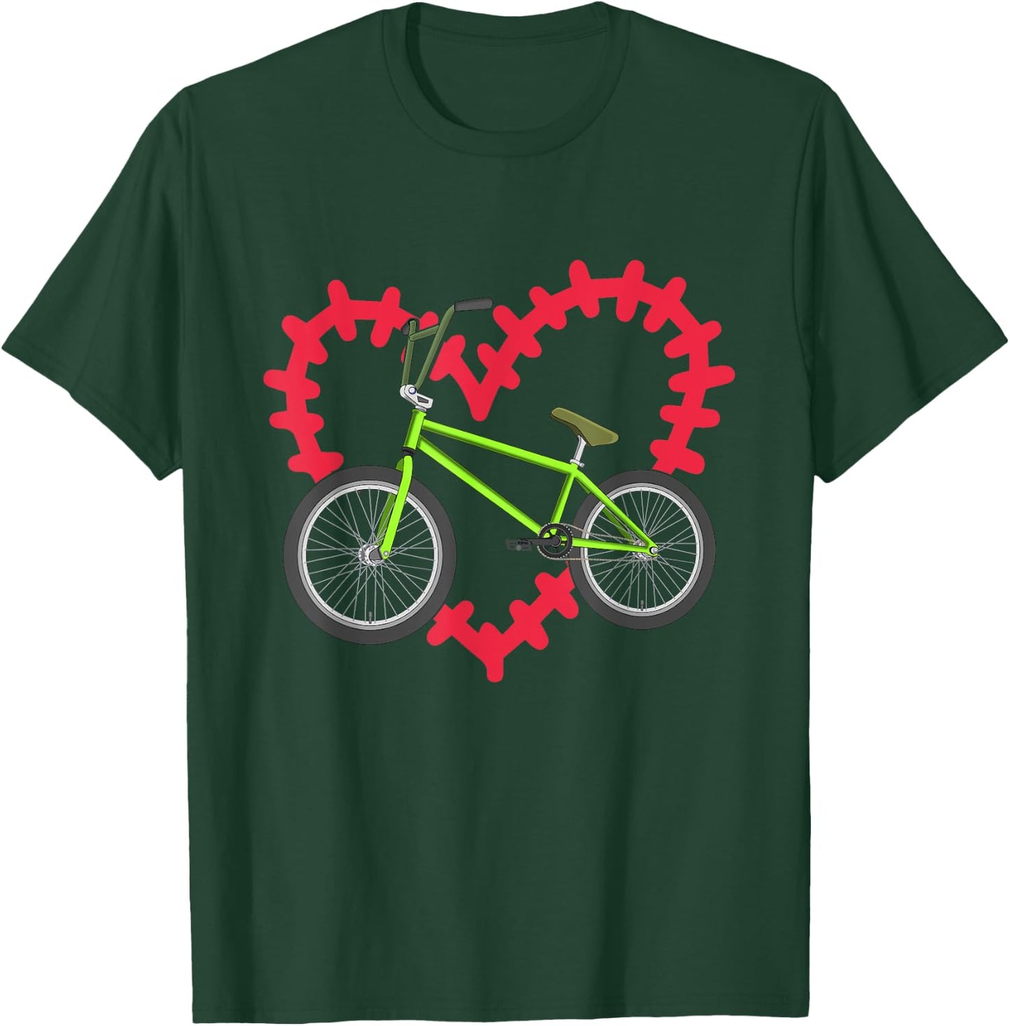 Valentines Day Gift Love BMX Biking Cyclist Heart Bicycle T-Shirt - T-Shirt | Forest