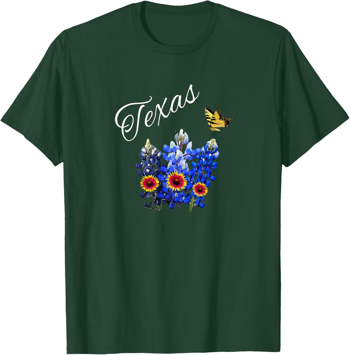 Texas Wildflower Butterfly Home State Bluebonnet Gift Design T-Shirt - T-Shirt | Forest