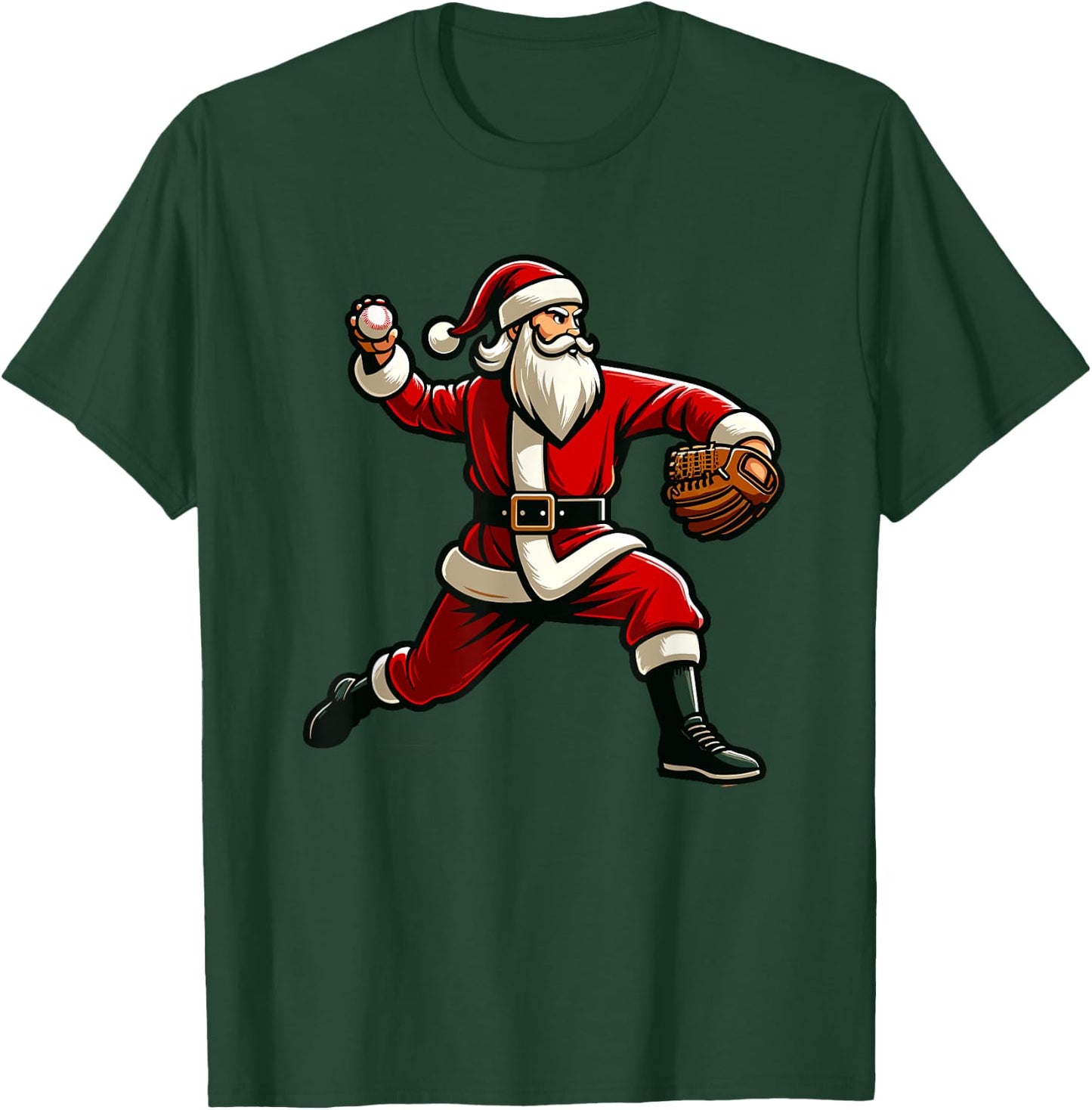 Christmas Santa Claus Baseball Pitcher Boys Teens Xmas T-Shirt - T-Shirt | Forest