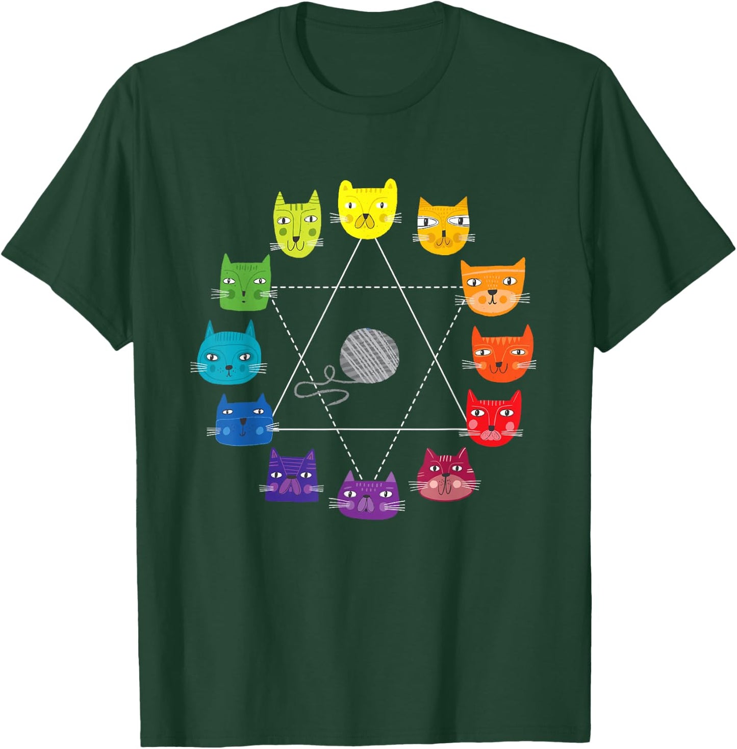 Cat Themed Artist Color Wheel Educational Art Teacher Men Women Kids T-Shirt - T-Shirt | Forest