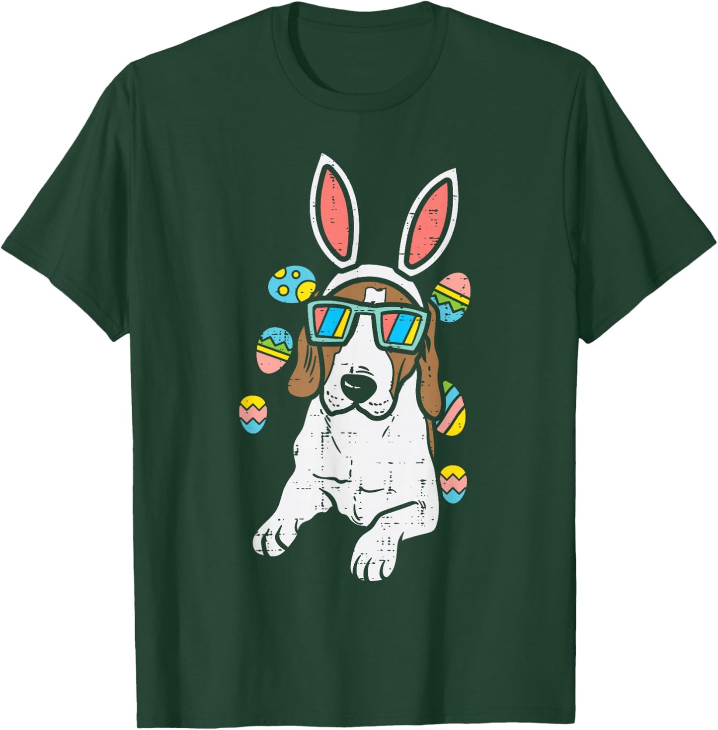 Beagle Bunny Ears Glasses Eggs Cute Easter Dog Owner Lover T-Shirt - T-Shirt | Forest
