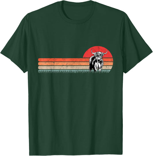 Scottish Highland Cow Vintage Farmer Retro T-Shirt - T-Shirt | Forest