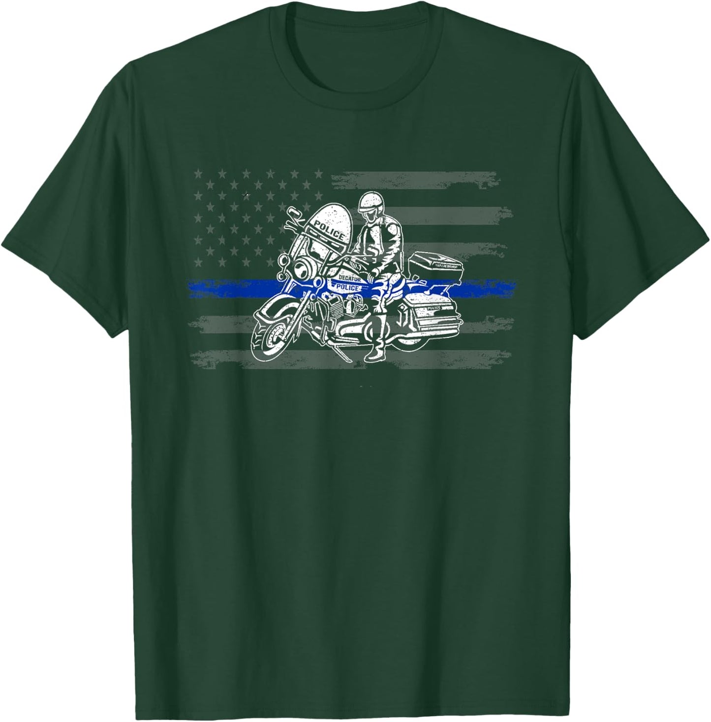 Patriotic Biker Cop. American Officer Motorcycle Police Kids Men T-Shirt - T-Shirt | Forest