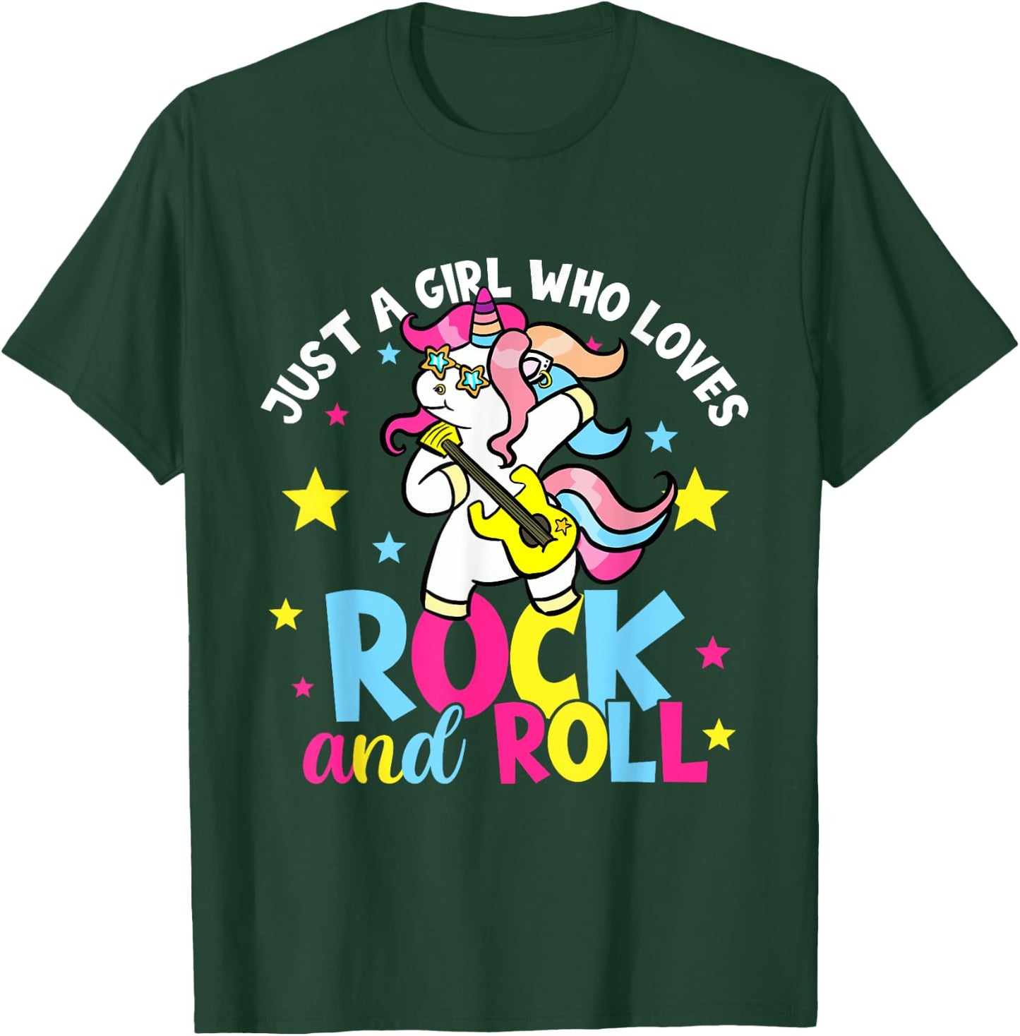 Just A Girl Who Loves Rock And Roll Funny Unicorn Lover T-Shirt - T-Shirt | Forest