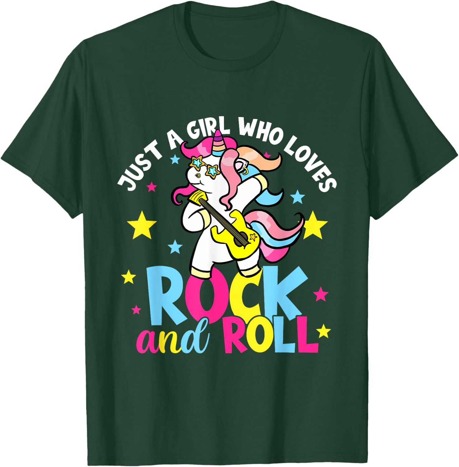 Just A Girl Who Loves Rock And Roll Funny Unicorn Lover T-Shirt - T-Shirt | Forest