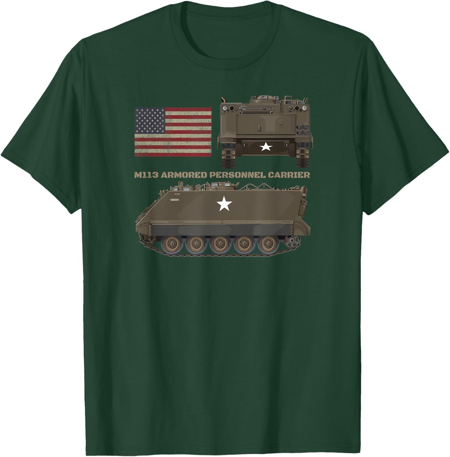 M113 Armored Personnel Carrier Patriotic American Flag Women Kids Men T-Shirt - T-Shirt | Forest