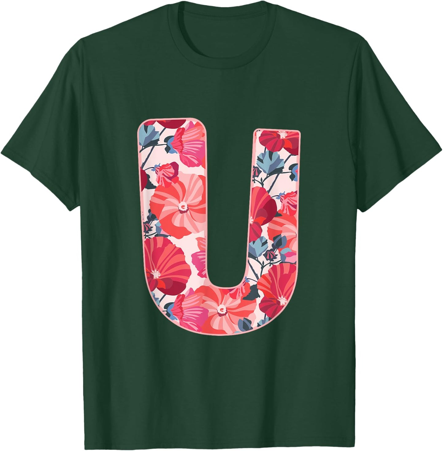 Letter U Sign Alphabet Last Name Vowels Flower Nature Gift T-Shirt - T-Shirt | Forest