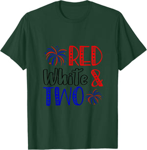 Kids Red White & Two 2nd Birthday 4th Of July Independence Day T-Shirt - T-Shirt | Forest