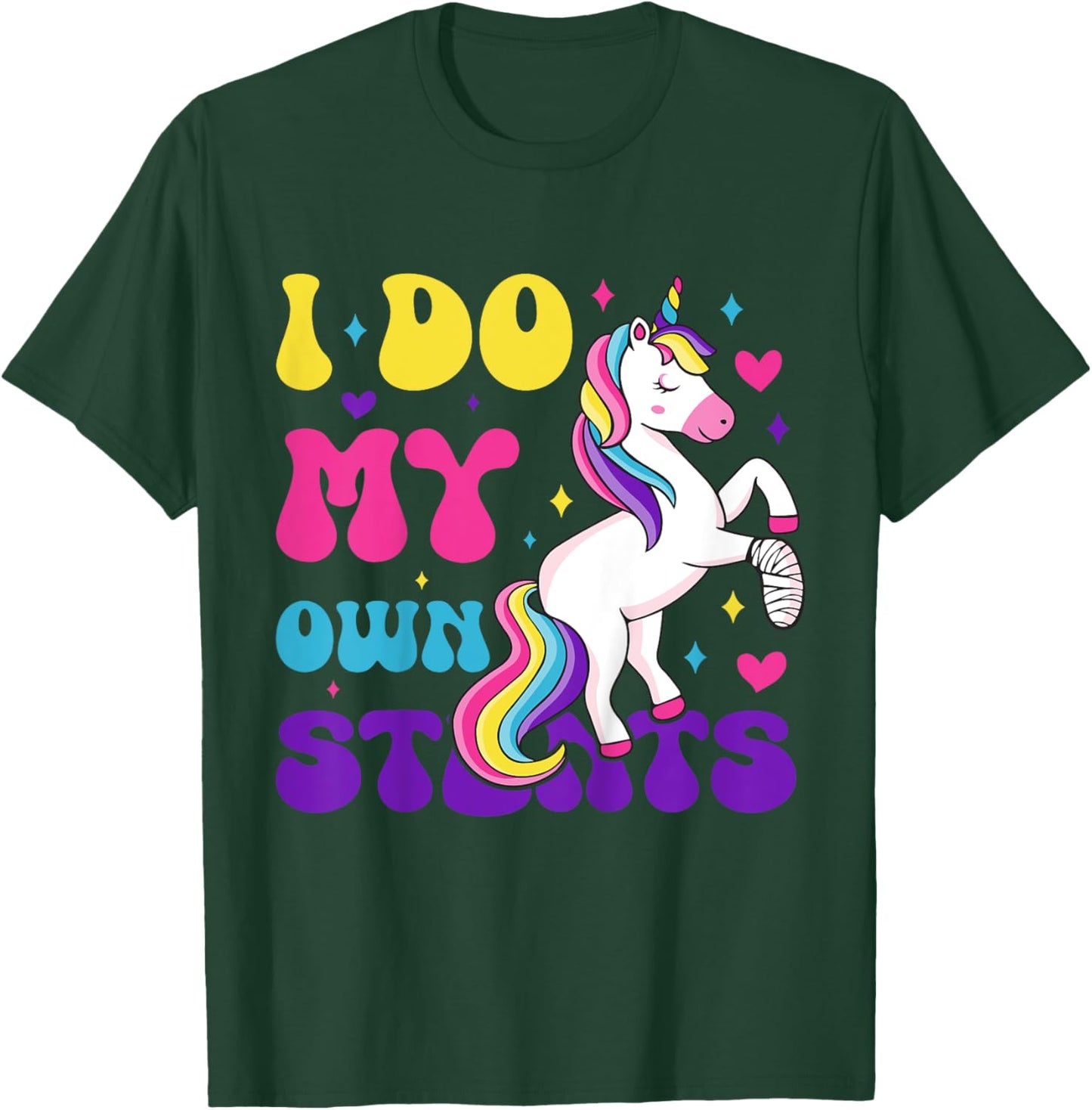 Kids I Do My Own Stunts Broken Arm Injury Bandage Magical Unicorn T-Shirt - T-Shirt | Forest