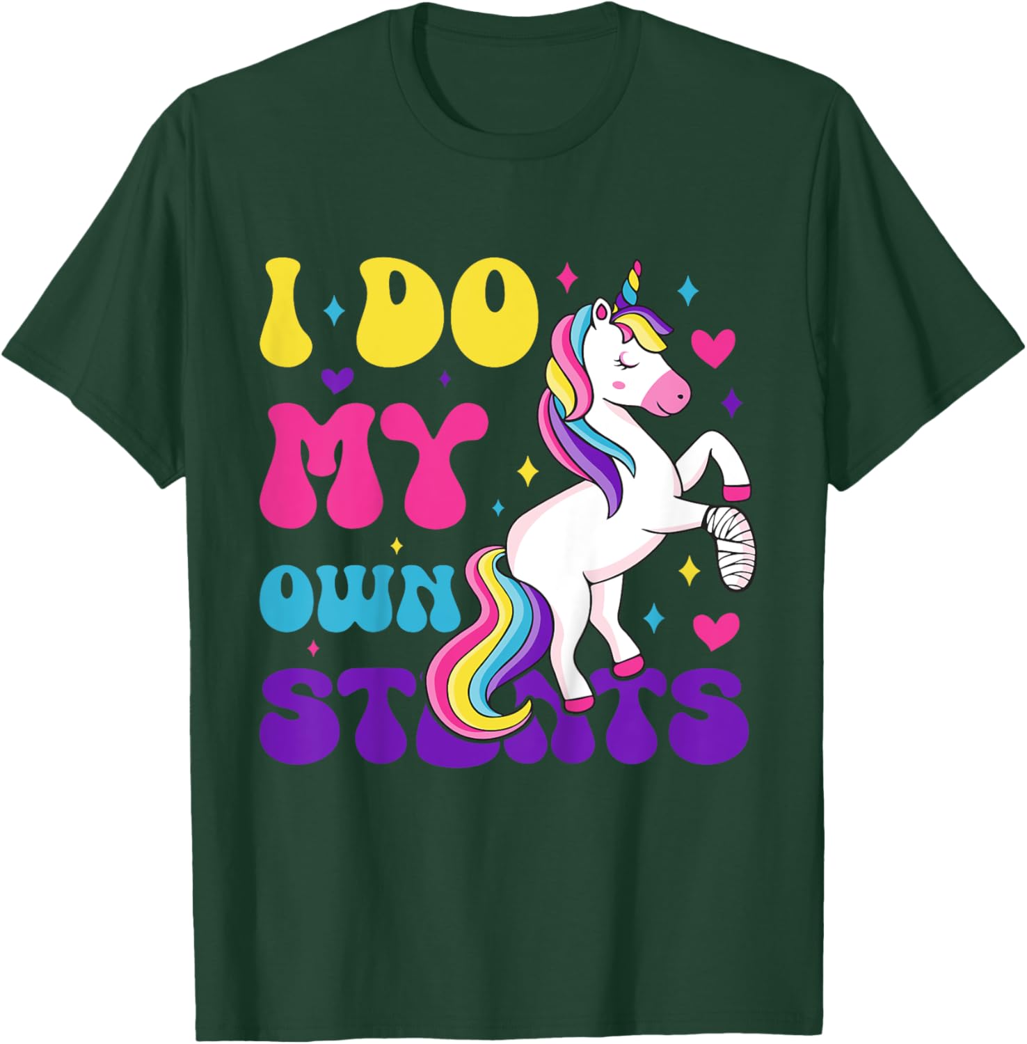 Kids I Do My Own Stunts Broken Arm Injury Bandage Magical Unicorn T-Shirt - T-Shirt | Forest