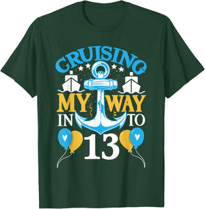 13 Year 13th Birthday Cruise Shirt Men Women Ship T-Shirt - T-Shirt | Forest