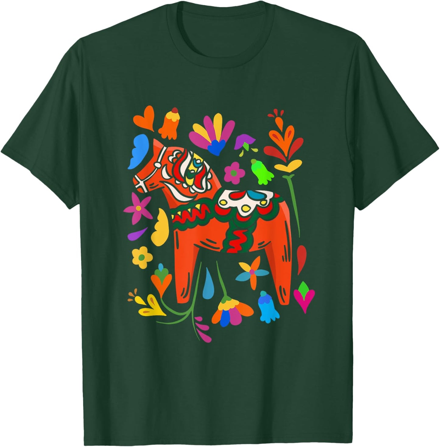 Swedish Dala Horse Folk Art Sweden Flag Dalahelmsoljd Horse T-Shirt - T-Shirt | Forest