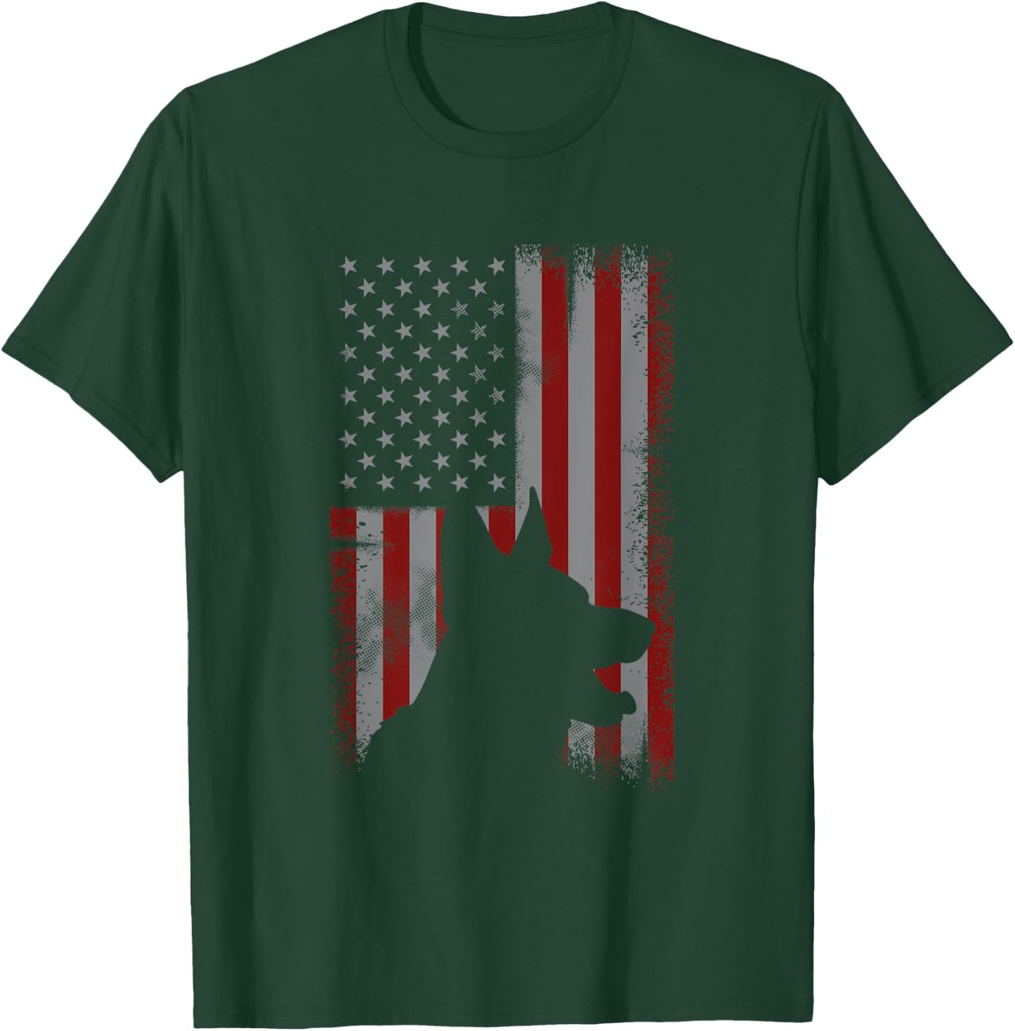Patriotic German Shepherd AMERICAN FLAG Dog Lover Gift T-Shirt - T-Shirt | Forest
