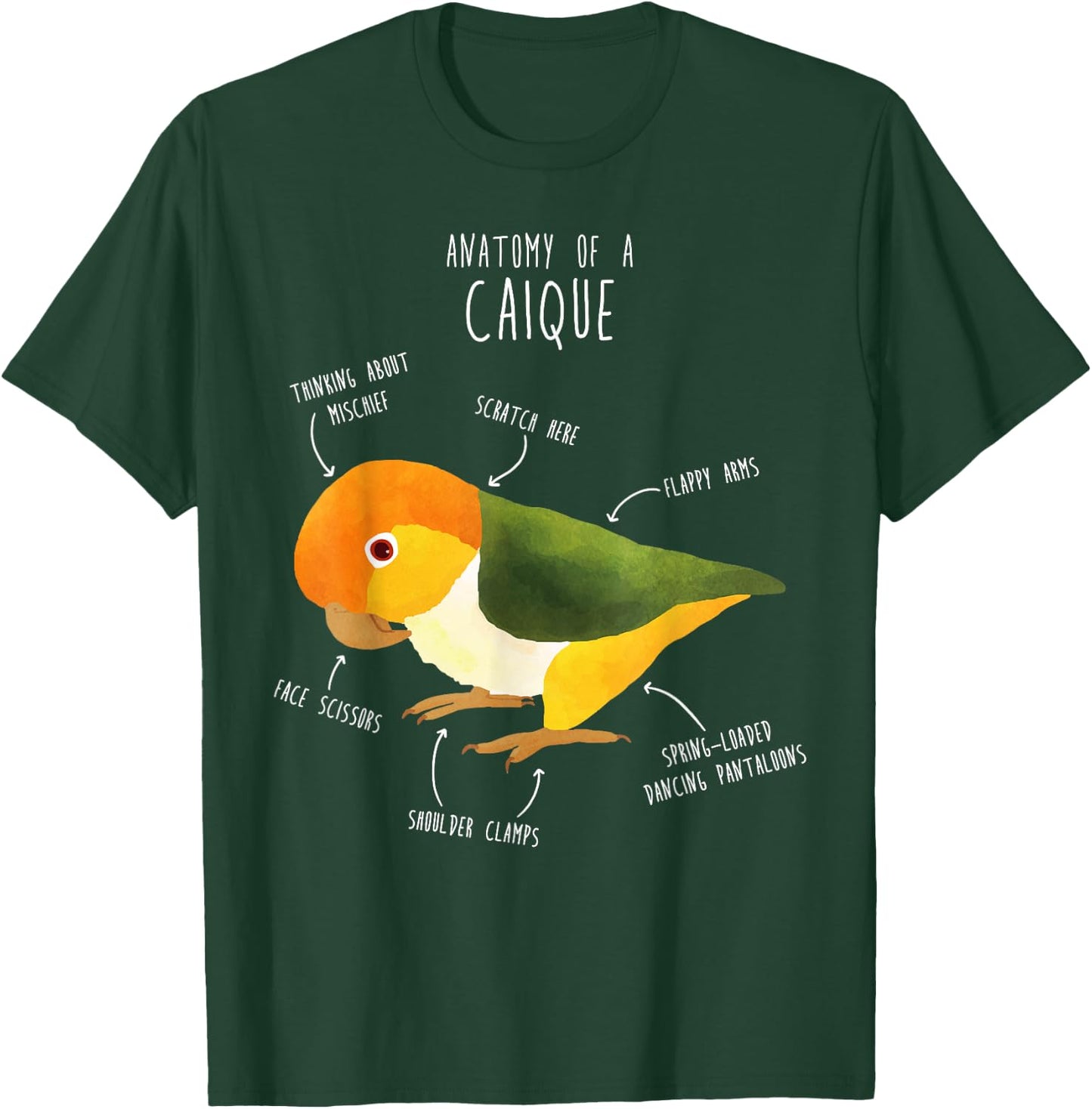 Cool Bird Gifts Anatomy of a White-Bellied Caique, Cute Funny Bird Parrot T-Shirt - T-Shirt | Forest