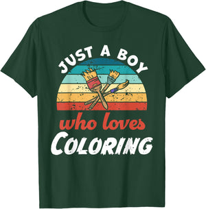 Just A Boy Who Loves Coloring Kids Coloring Boys T-Shirt - T-Shirt | Forest