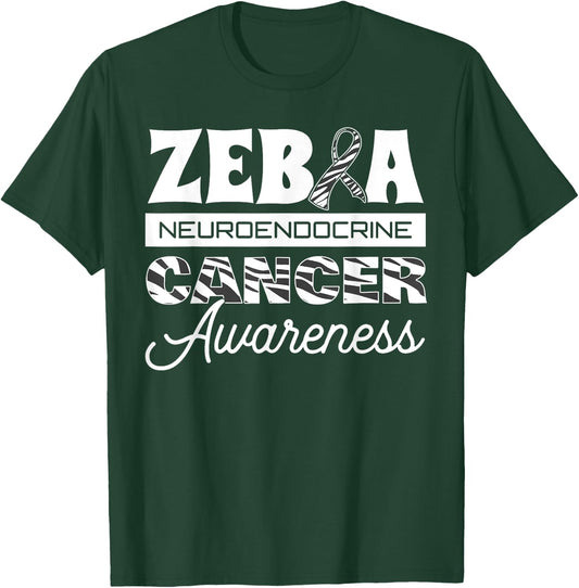 Zebra Neuroendocrine Cancer Awareness Ribbon Carcinoma Tumor T-Shirt - T-Shirt | Forest