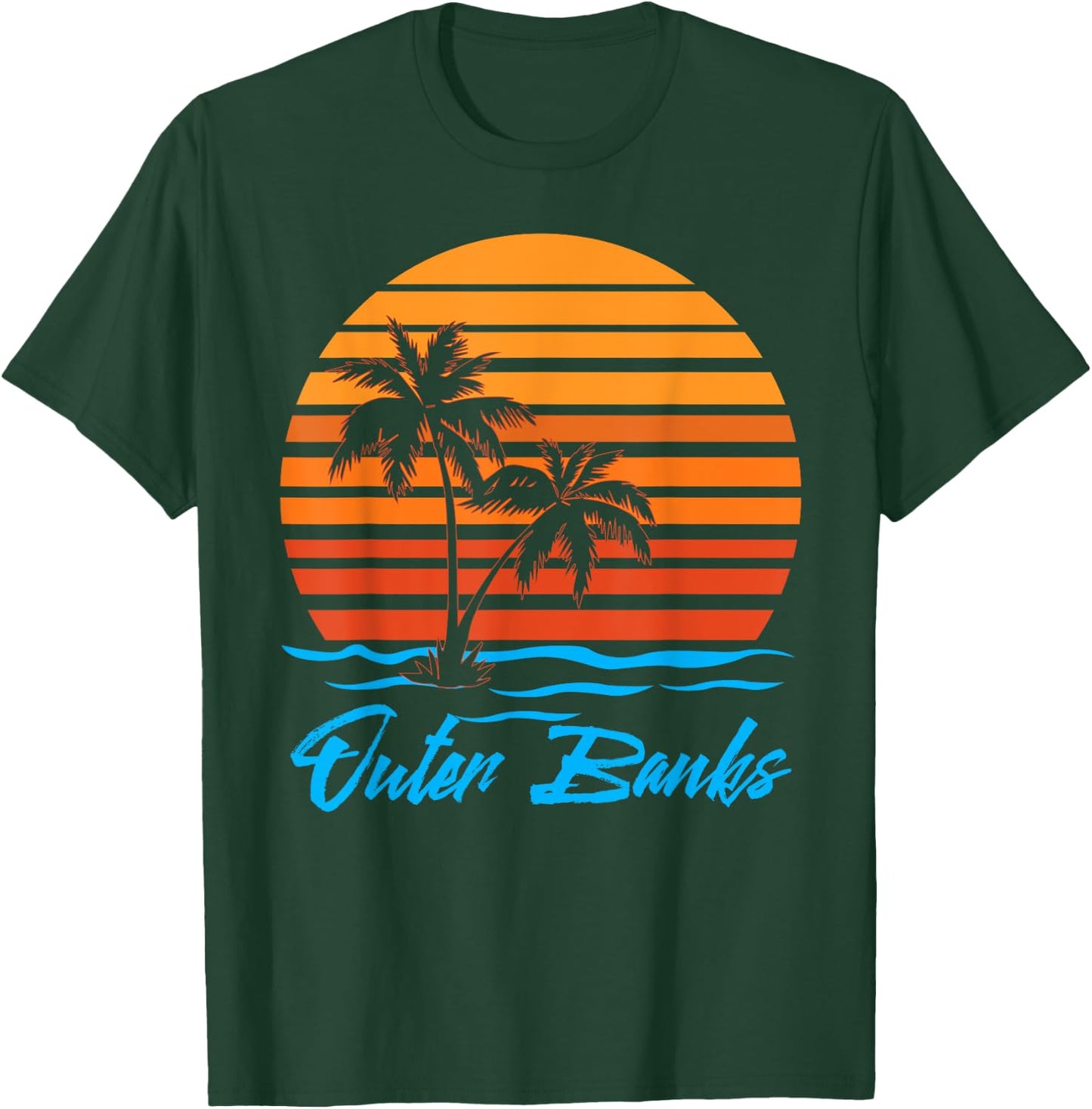 Outer Banks Sunset Palm Trees Beach Vacation Tourist Gifts Men Women Girls Kids T-Shirt - T-Shirt | Forest