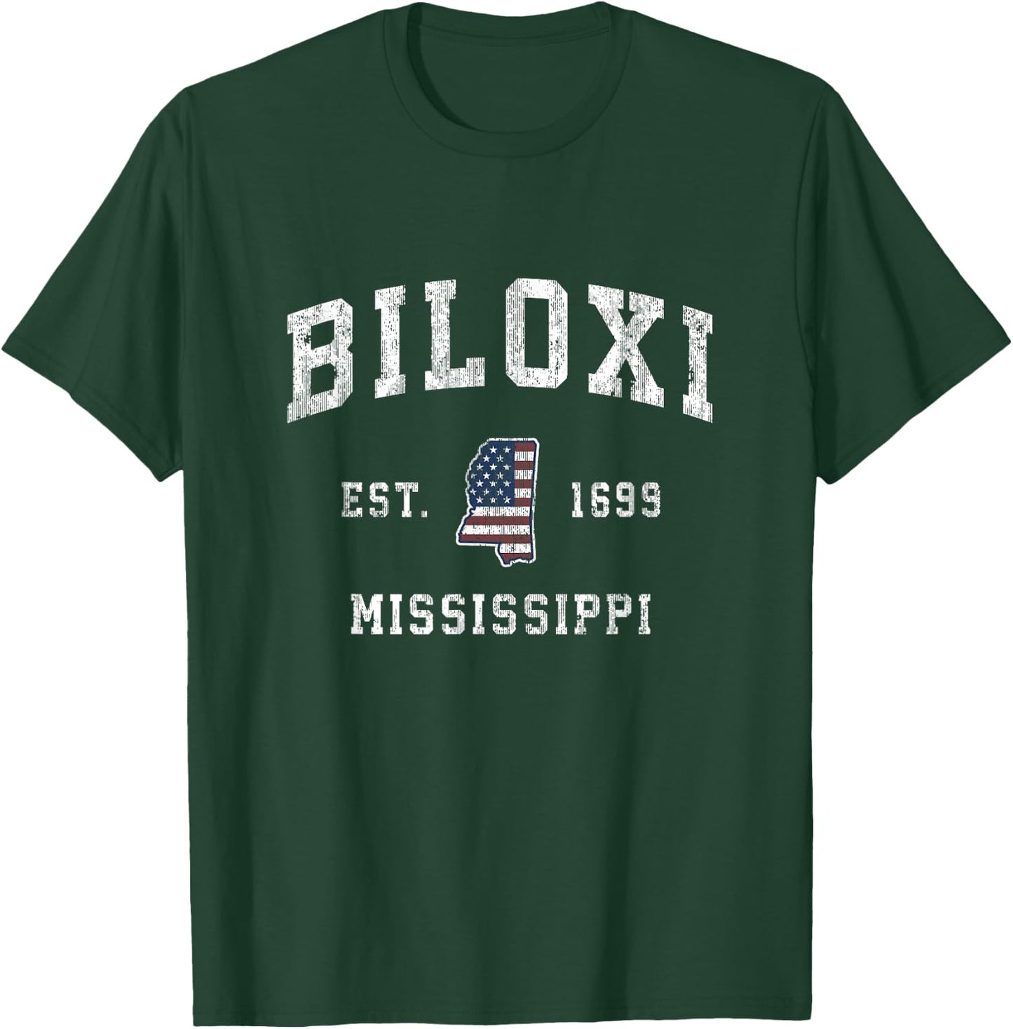 Biloxi Mississippi MS Vintage American Flag Sports Design Kids Men T-Shirt - T-Shirt | Forest