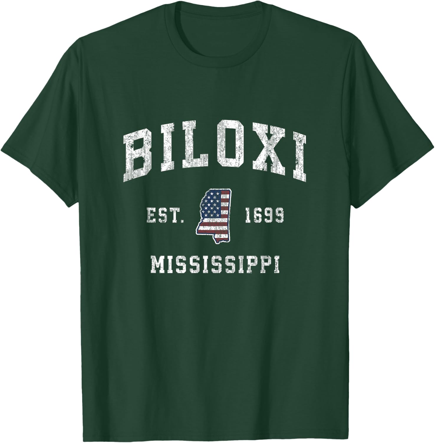 Biloxi Mississippi MS Vintage American Flag Sports Design Kids Men T-Shirt - T-Shirt | Forest