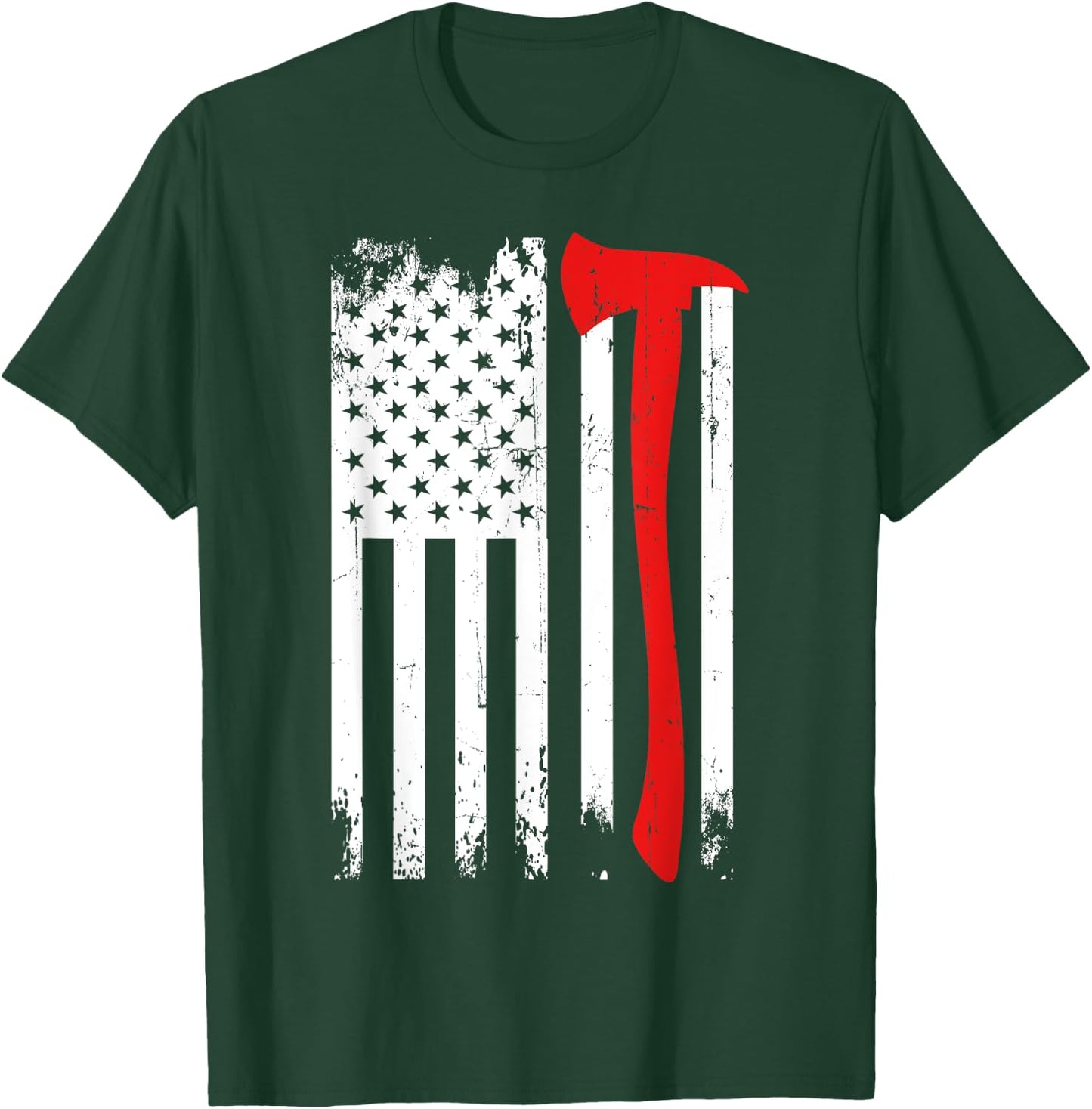 Firefighter Patriotic Fireman Firefighting Rescuer Volunteer T-Shirt - T-Shirt | Forest