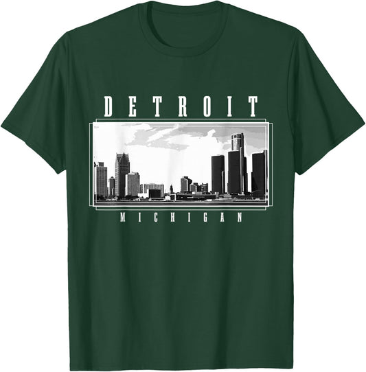 Detroit Skyline Michigan Pride Vintage Detroit T-Shirt - T-Shirt | Forest