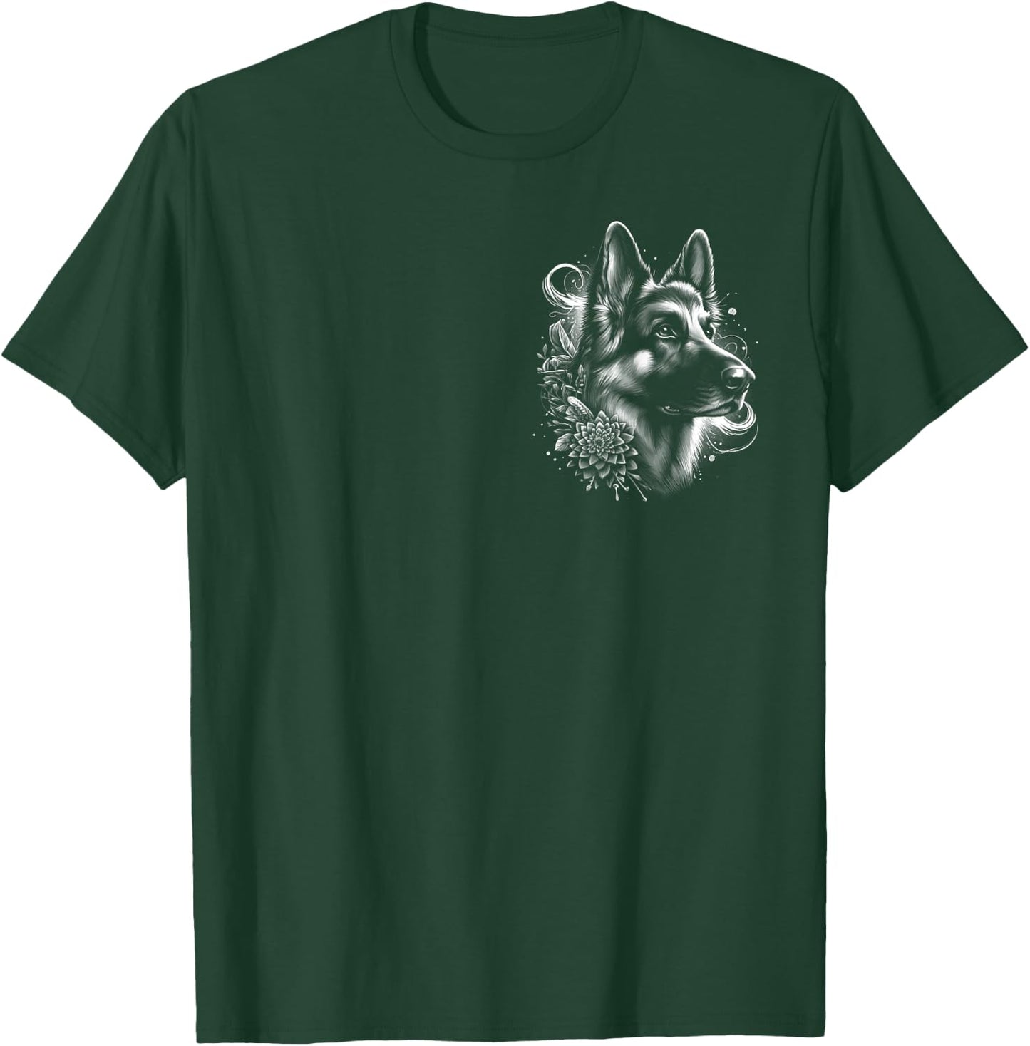 Cool German Shepherd - Artistic Portrait on Chest T-Shirt - T-Shirt | Forest