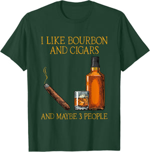 Funny I Like Bourbon And Cigars And Maybe 3 People Vintage T-Shirt - T-Shirt | Forest