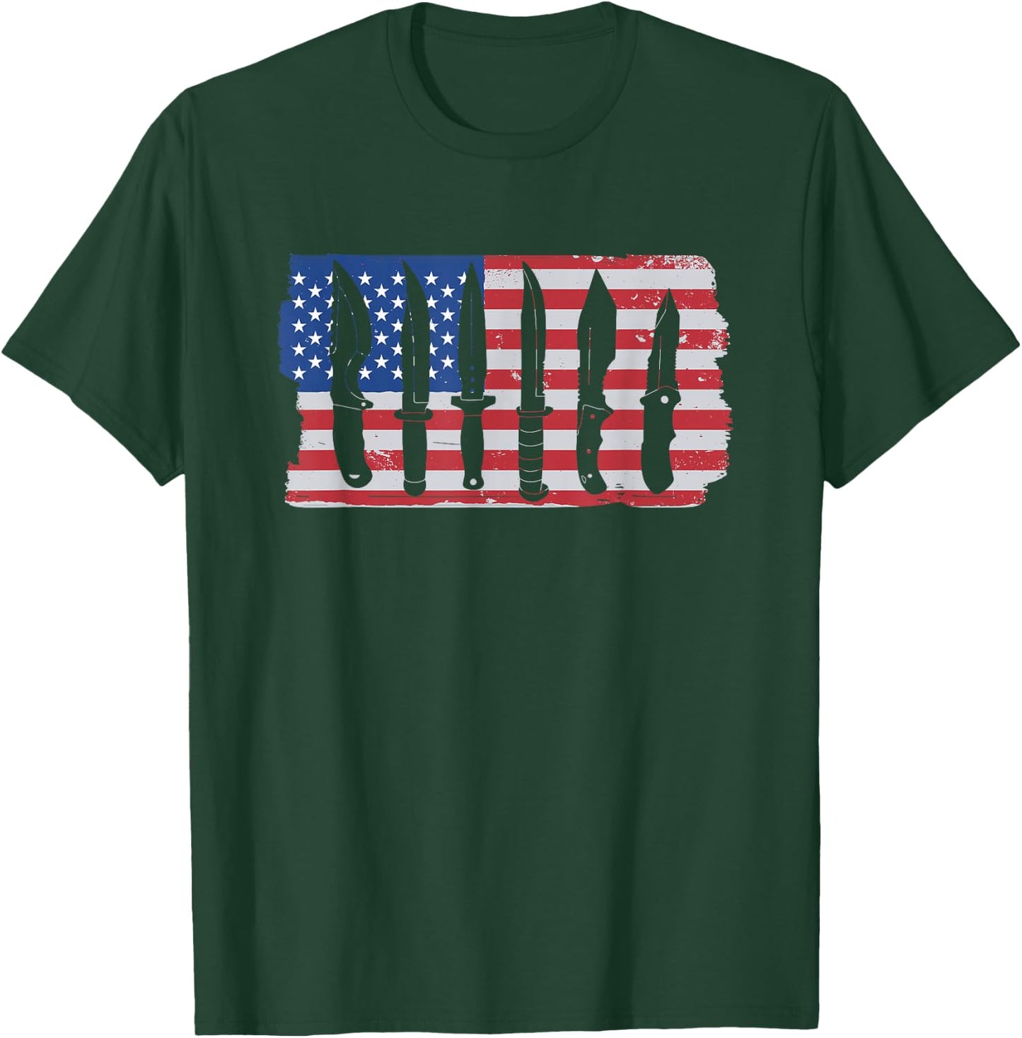 American Flag Different Kinds Of Knife Knife Collector Women Men T-Shirt - T-Shirt | Forest