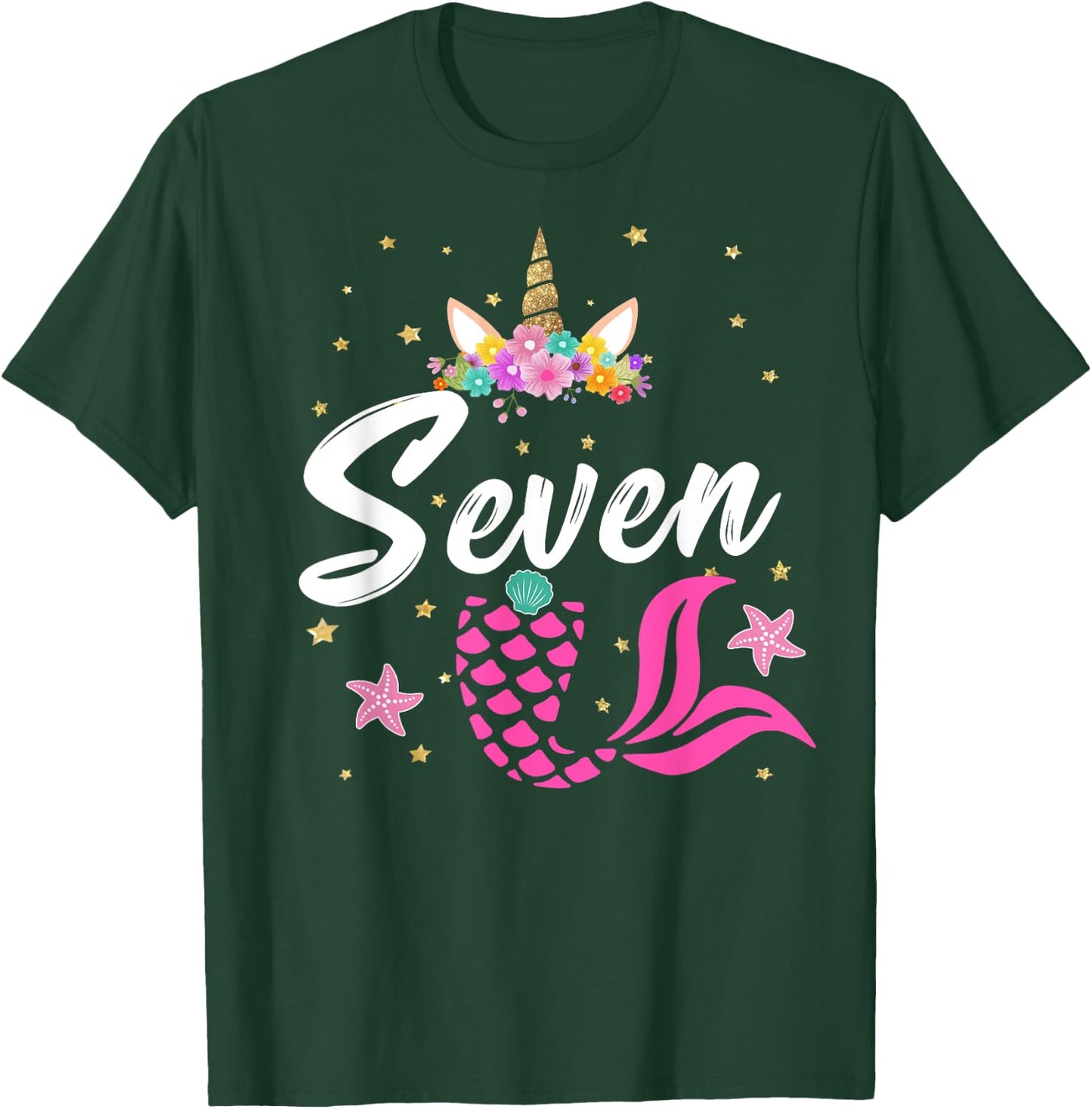 7th Birthday Girl Unicorn Shirt Mermaid Tail 7 Years Old T-Shirt - T-Shirt | Forest
