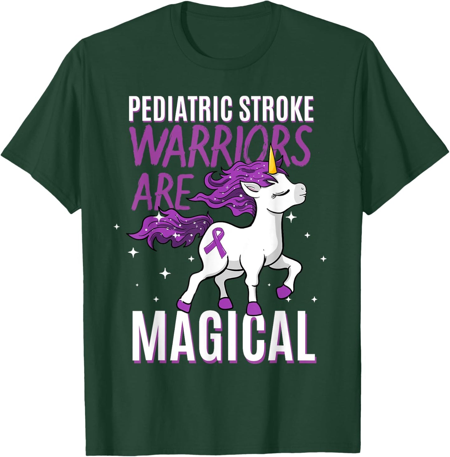 Pediatric Stroke Warrior Magical Unicorn Purple Hemorrhagic T-Shirt - T-Shirt | Forest