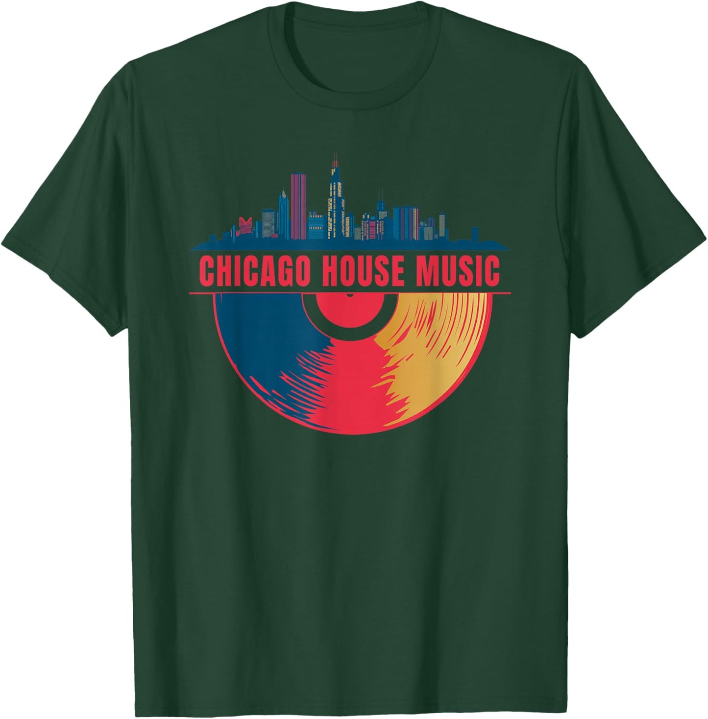 Chicago House Music Vinyl Dj Raver Flag Skyline Apparel T-Shirt - T-Shirt | Forest