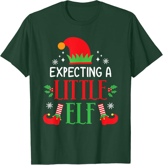 Expecting A Little Elf Cute Christmas Pregnancy Announcement T-Shirt - T-Shirt | Forest