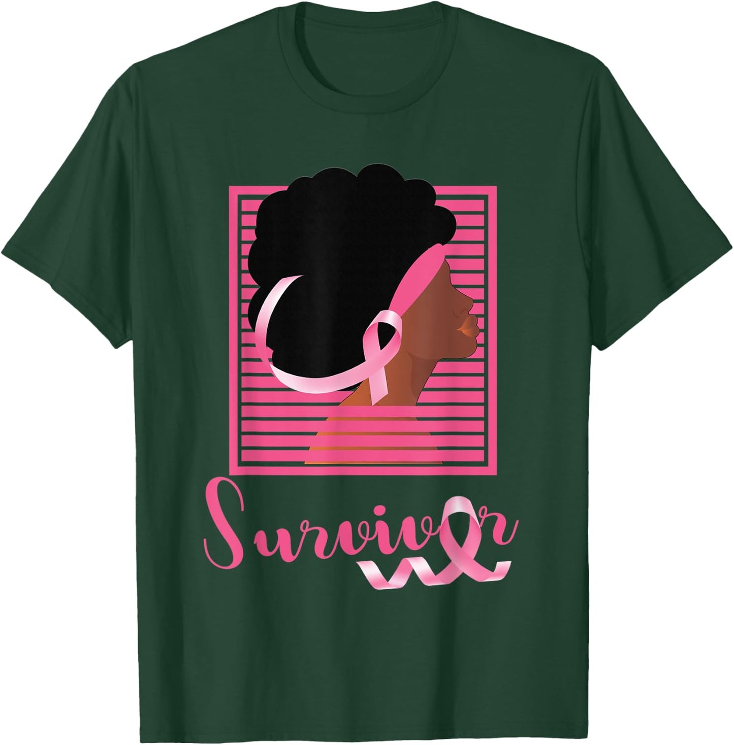 African American Black Woman Survivor Breast Cancer Awarenes T-Shirt - T-Shirt | Forest