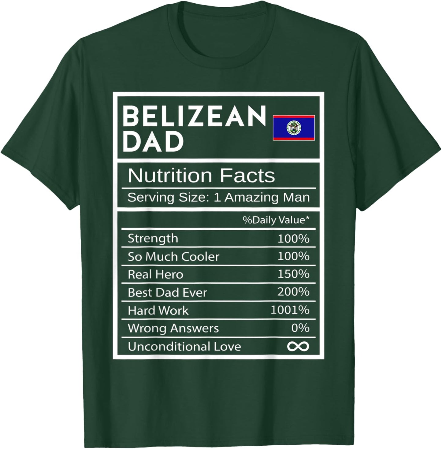 Belizean Dad Nutrition Facts National Pride Father's Day T-Shirt - T-Shirt | Forest