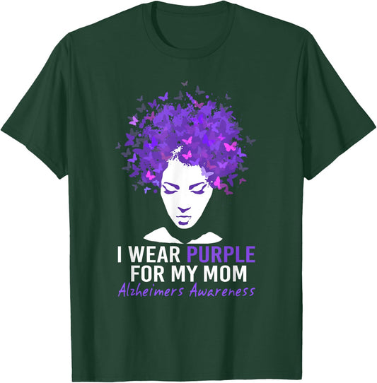Butterflies I Wear Purple For My Mom Alzheimers Awareness T-Shirt - T-Shirt | Forest