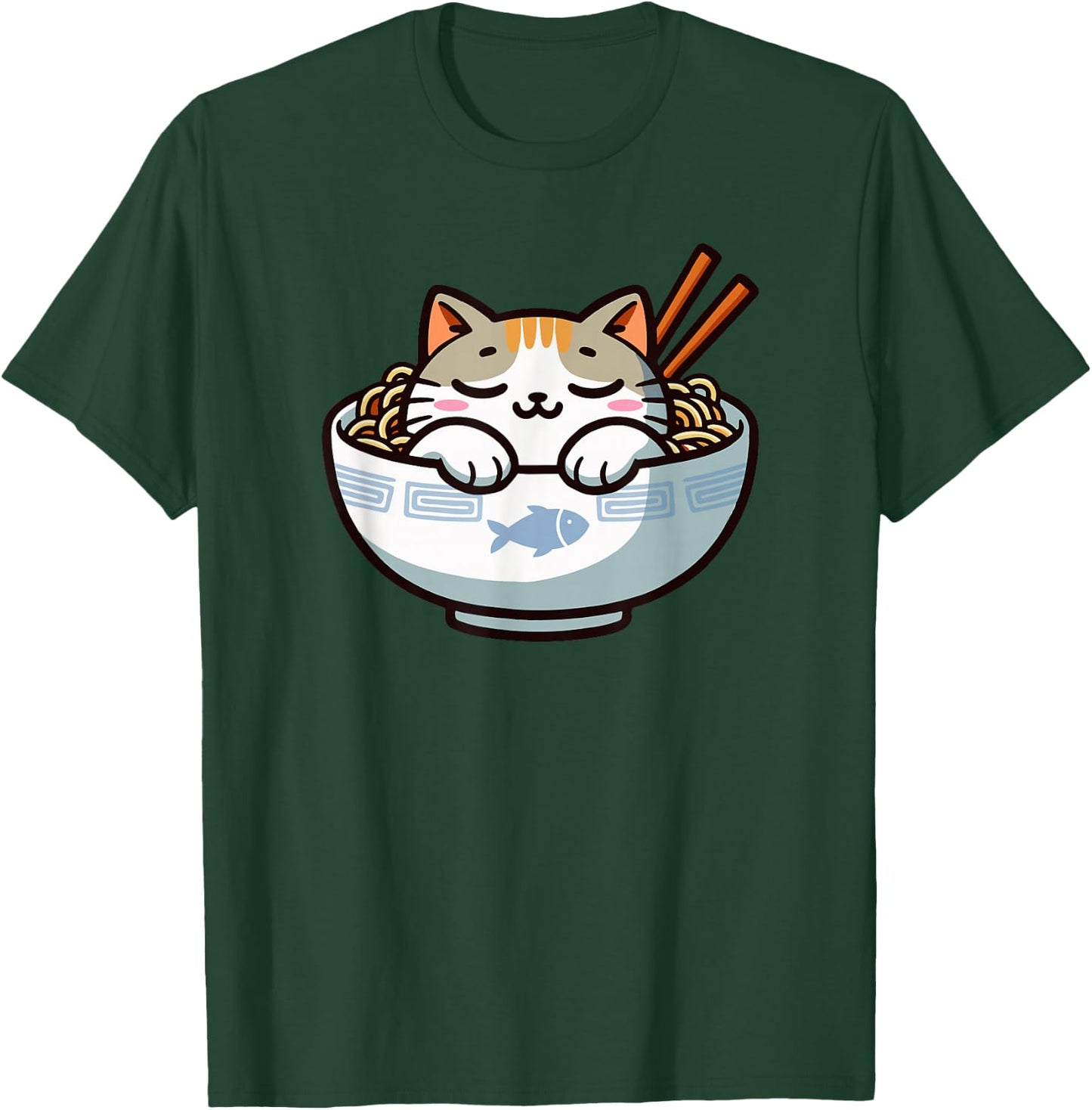 Cute Anime Merch Cat Design Japanese Ramen Noodle Clothes T-Shirt - T-Shirt | Forest