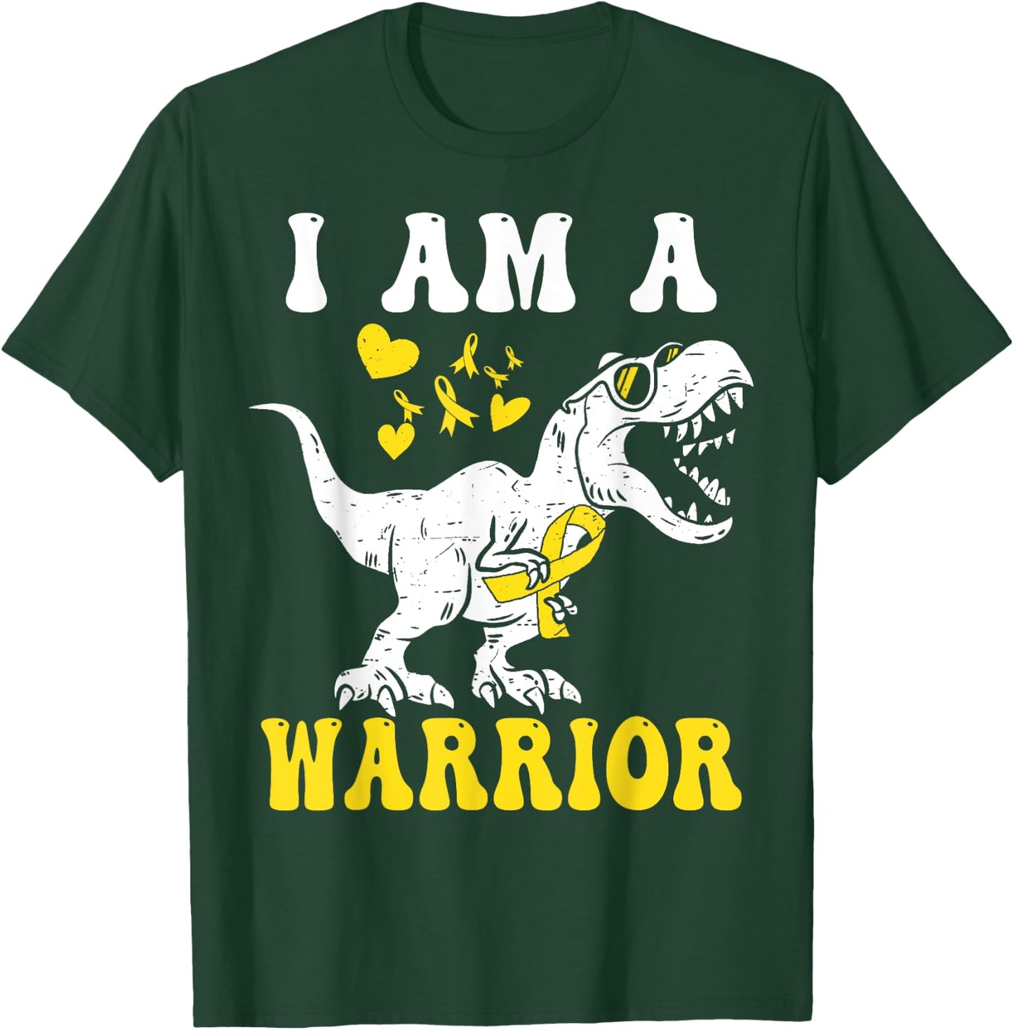 I Am A Warrior Childhood Cancer Awareness Gold Ribbon T-Shirt - T-Shirt | Forest