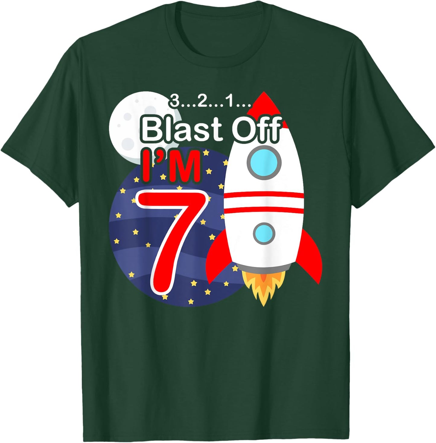 Funny 7th Birthday Gift Boys 7 Years Old Outer Space Rocket T-Shirt - T-Shirt | Forest