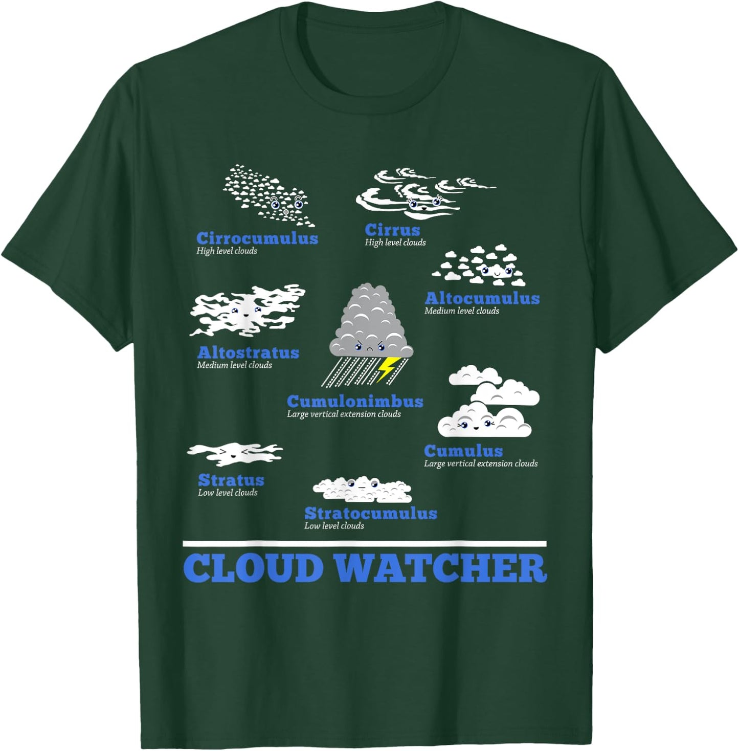 Cloud Watcher Cloud Types Science Student Teacher Cute Faces Women Girls Kids T-Shirt - T-Shirt | Forest