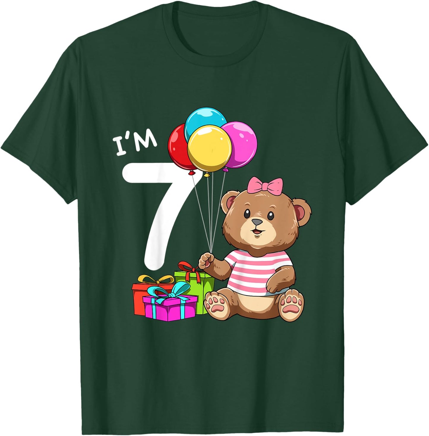 Kids Seventh Birthday Teddy Bear - 7 Year Old Girl T-Shirt - T-Shirt | Forest
