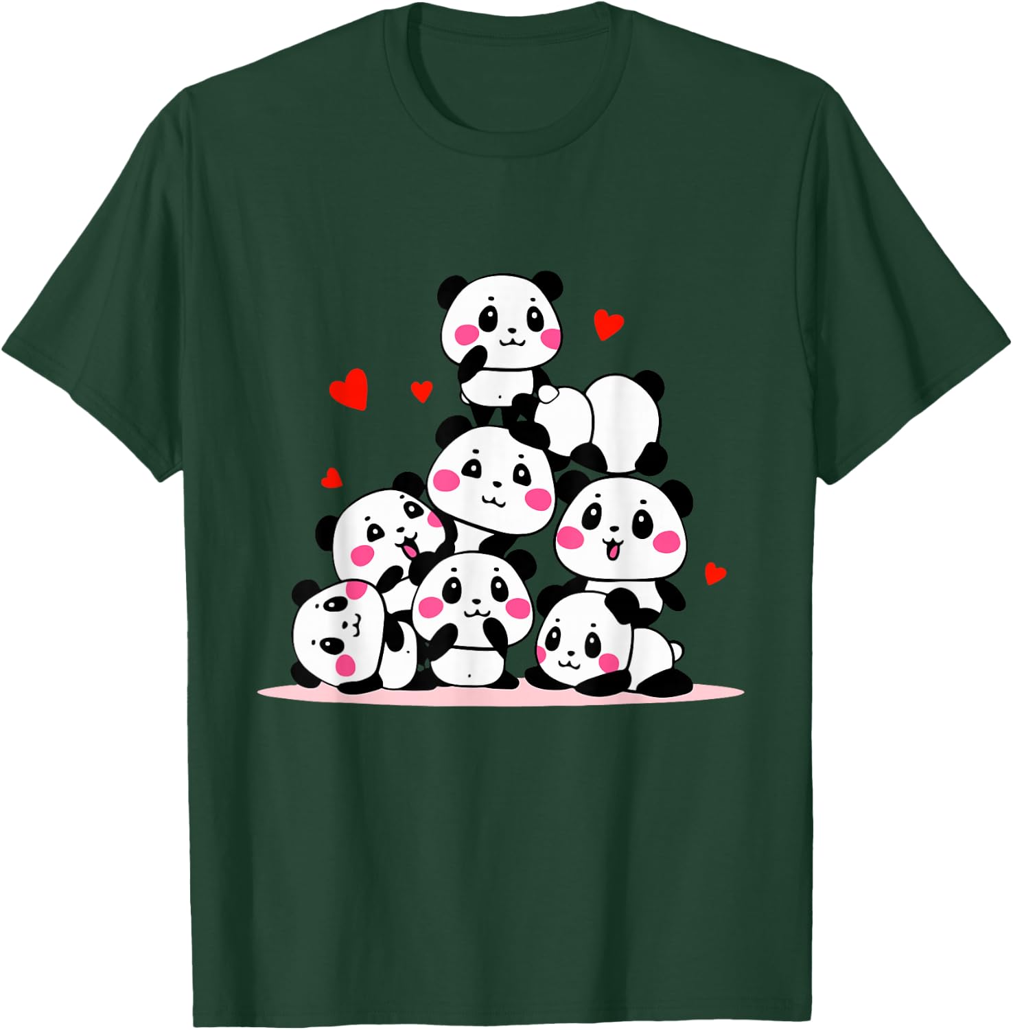 Kawaii Cute Baby Pandas with Red Hearts - Valentine's Day T-Shirt - T-Shirt | Forest