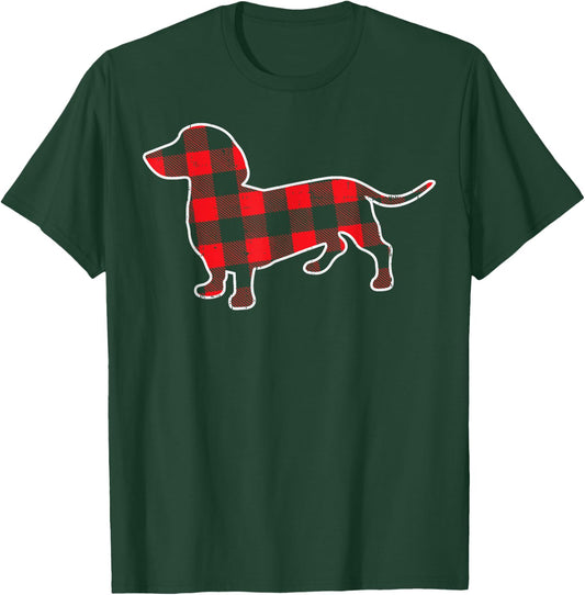 Red Buffalo Plaid Dachshund Dog Xmas Holiday Wiener PJ Women Kids T-Shirt - T-Shirt | Forest
