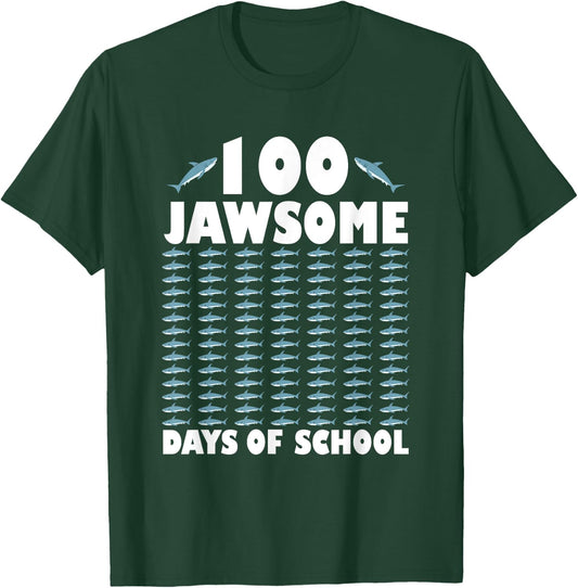 100 Jawsome Days Of School Project Shark Teacher Boy Girl T-Shirt - T-Shirt | Forest