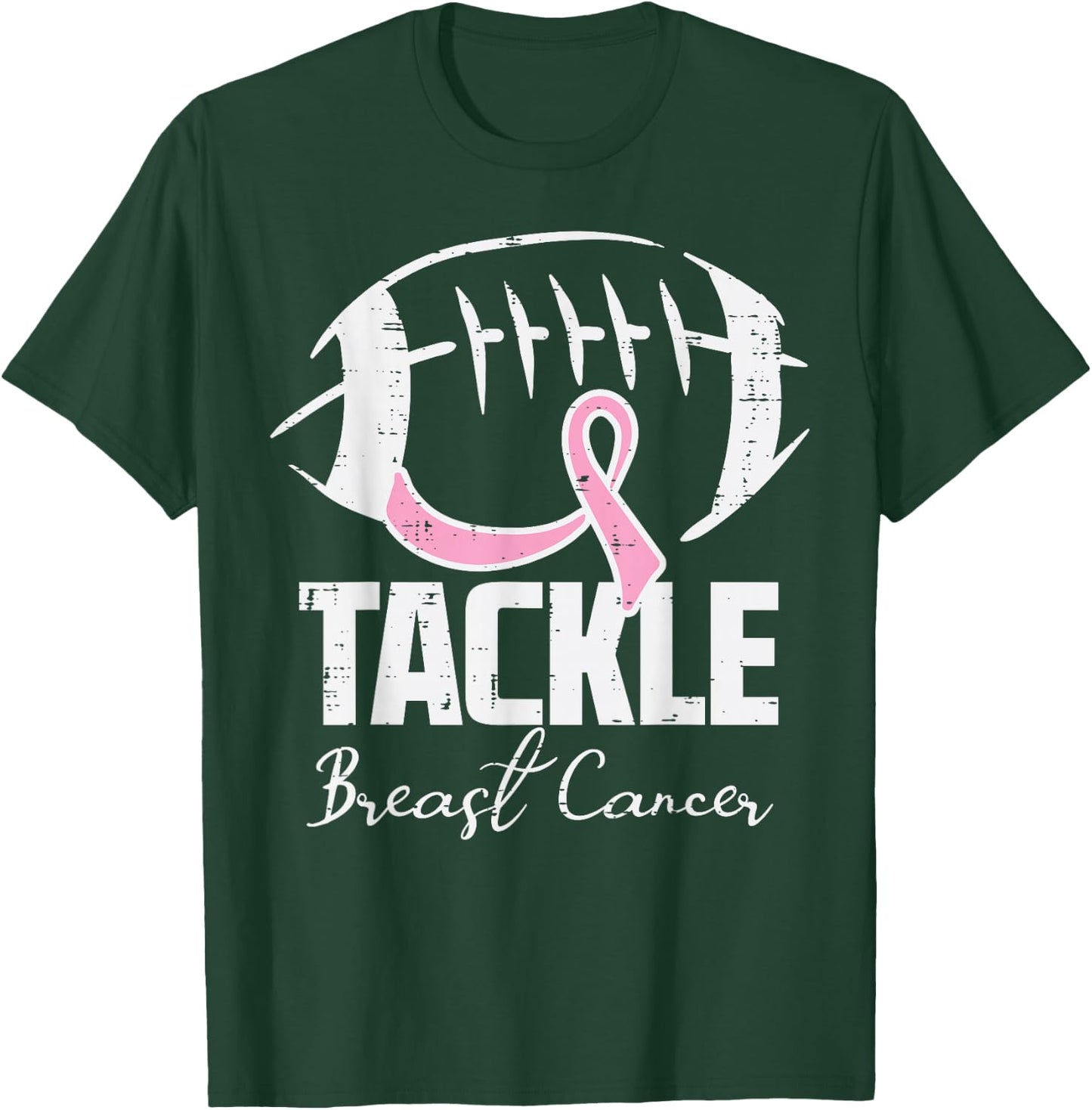 Tackle Breast Cancer Football Pink Ribbon Women Men Kids Boy T-Shirt - T-Shirt | Forest