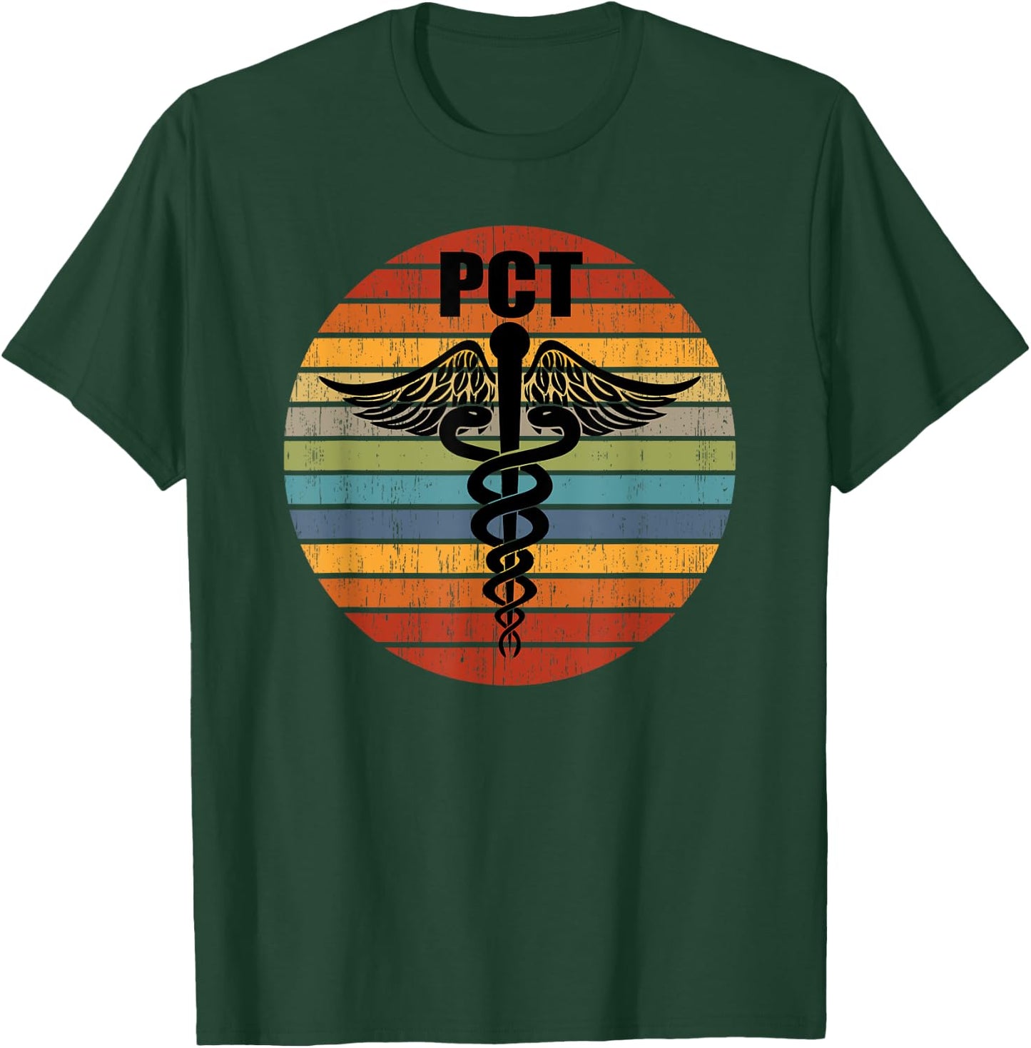 PCT Patient Care Technician Tech Medical Caduceus Retro Gift T-Shirt - T-Shirt | Forest